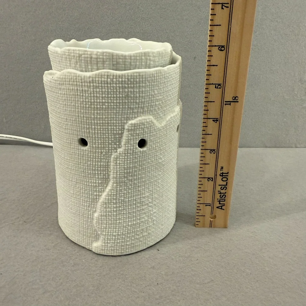 Scentsy Edge Full Size Electric Wax Warmer White Textured Burlap Ceramic Retired